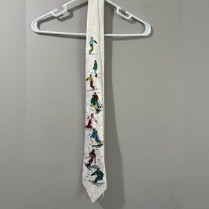 Men's White Novelty Skiers Silk Tie